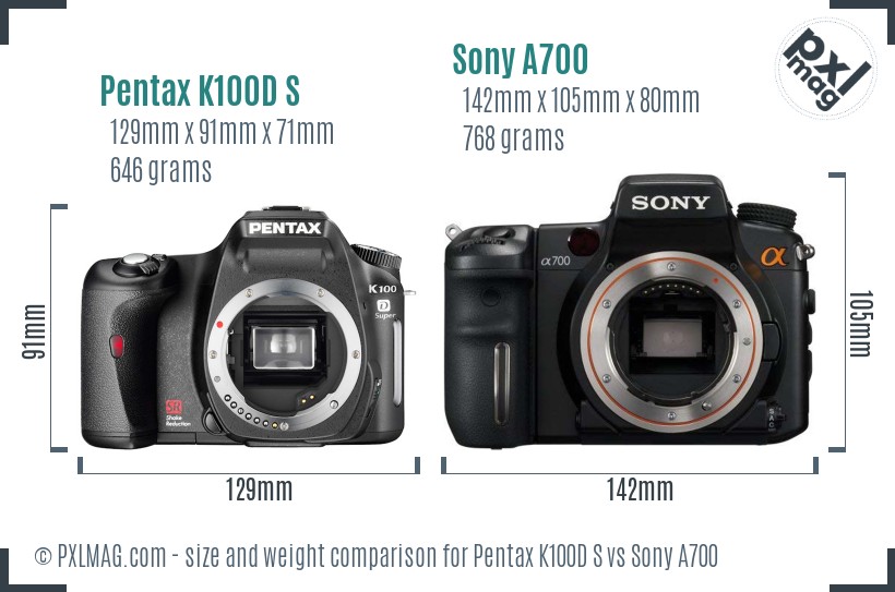 Pentax K100D S vs Sony A700 size comparison