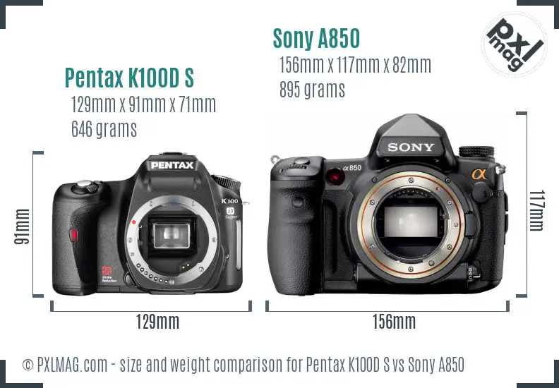 Pentax K100D S vs Sony A850 size comparison Pentax K100D S vs Sony A850 size comparison