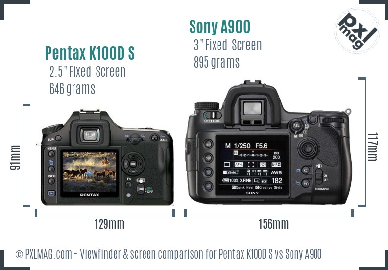 Pentax K100D S vs Sony A900 Screen and Viewfinder comparison