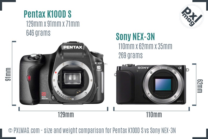 Pentax K100D S vs Sony NEX-3N size comparison Pentax K100D S vs Sony NEX-3N size comparison