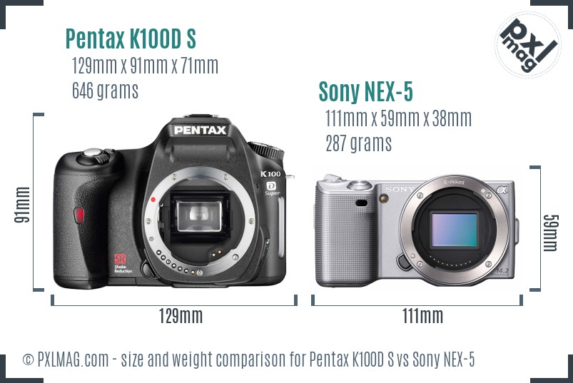 Pentax K100D S vs Sony NEX-5 size comparison