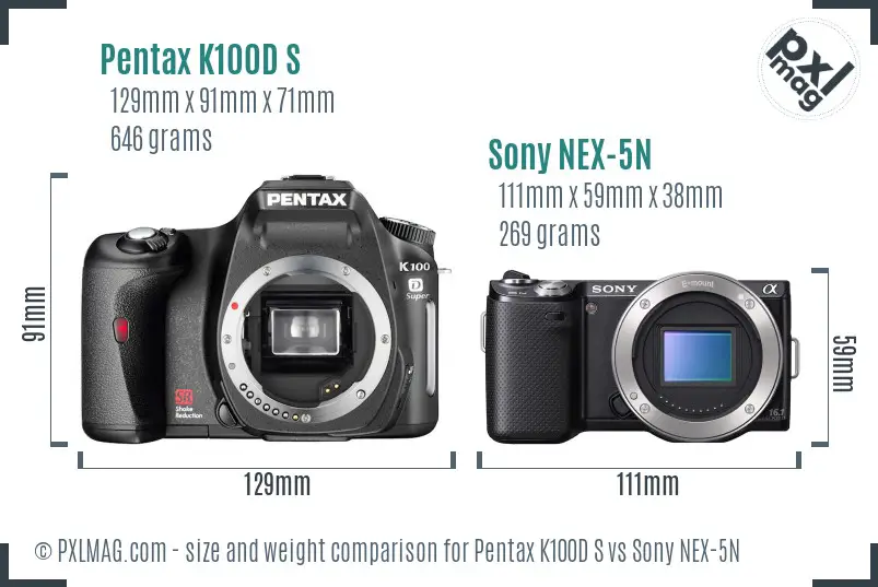 Pentax K100D S vs Sony NEX-5N size comparison