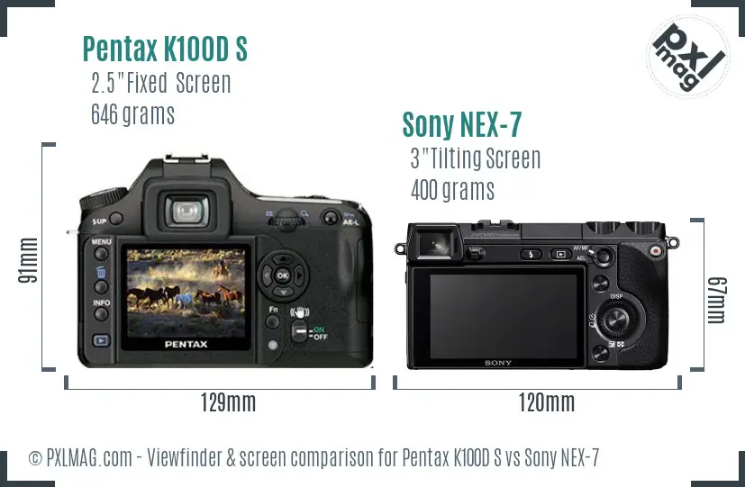 Pentax K100D S vs Sony NEX-7 Screen and Viewfinder comparison Pentax K100D S vs Sony NEX-7 Screen and Viewfinder comparison
