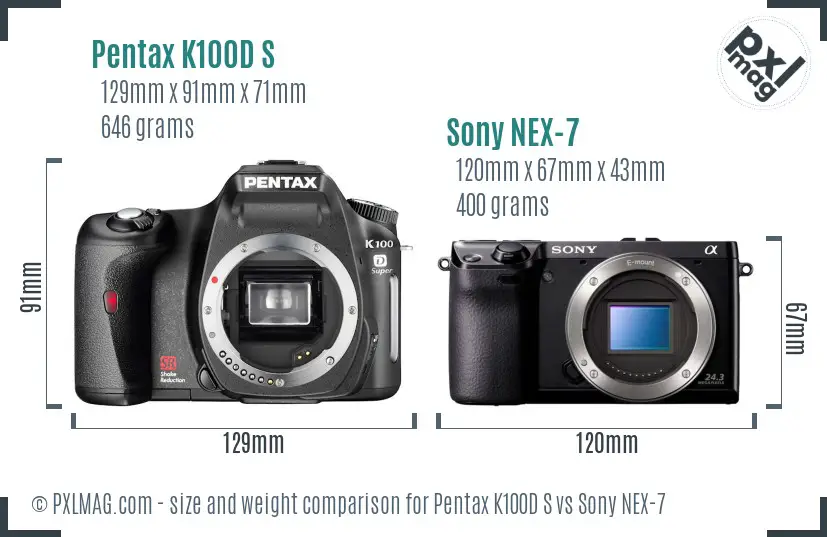 Pentax K100D S vs Sony NEX-7 size comparison Pentax K100D S vs Sony NEX-7 size comparison