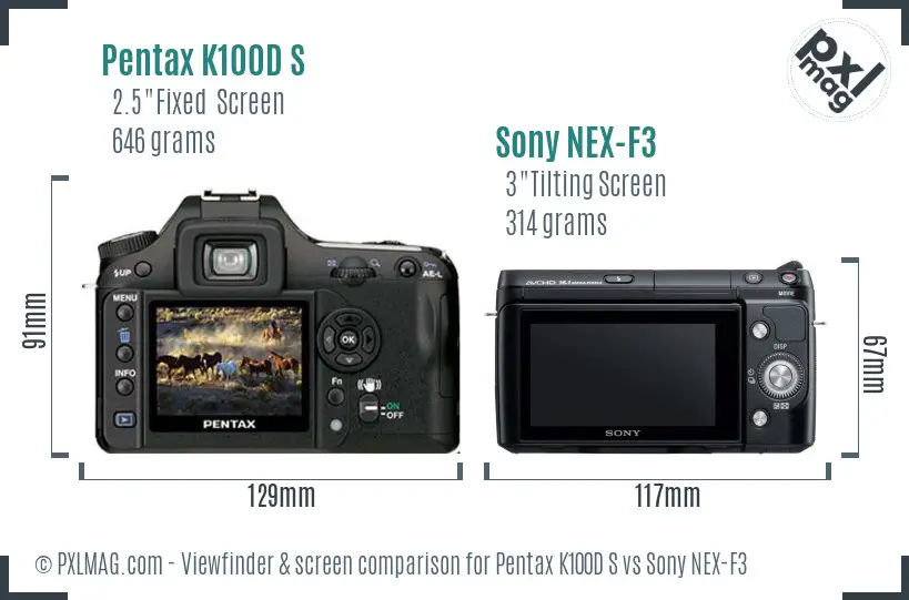 Pentax K100D S vs Sony NEX-F3 Screen and Viewfinder comparison