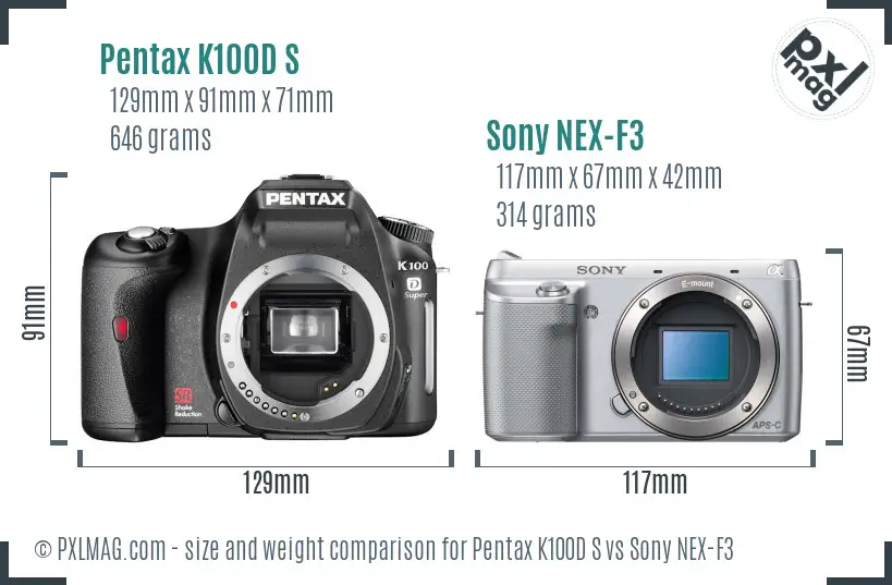 Pentax K100D S vs Sony NEX-F3 size comparison