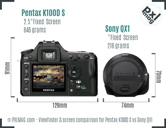 Pentax K100D S vs Sony QX1 Screen and Viewfinder comparison