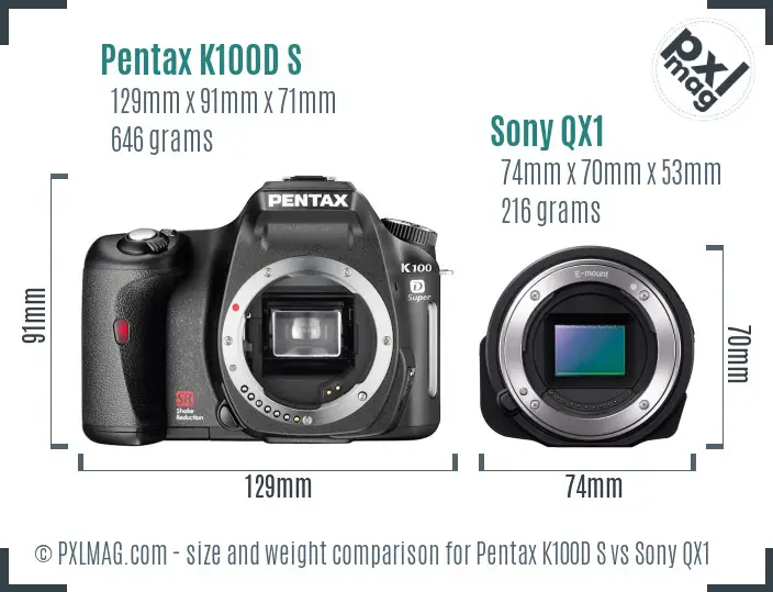 Pentax K100D S vs Sony QX1 size comparison