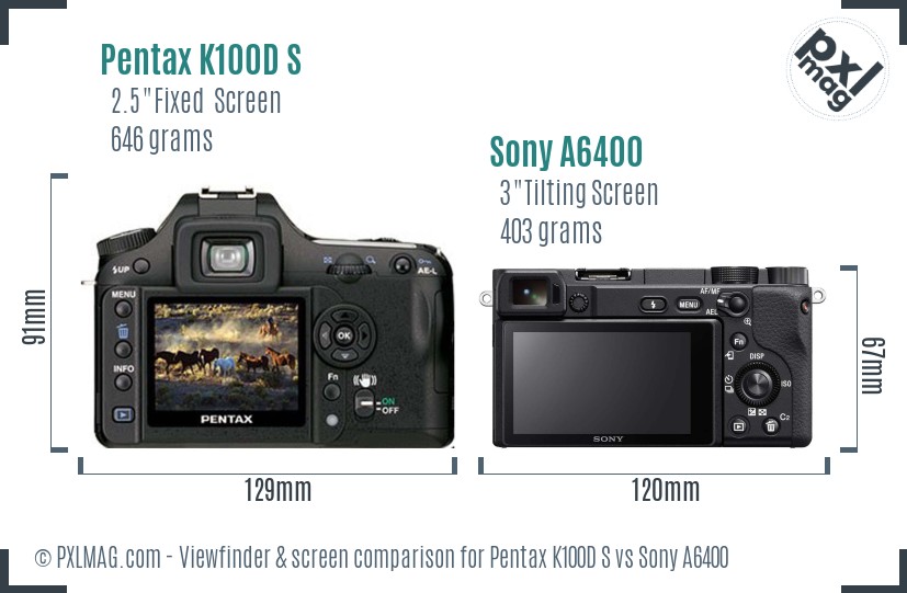 Pentax K100D S vs Sony A6400 Screen and Viewfinder comparison