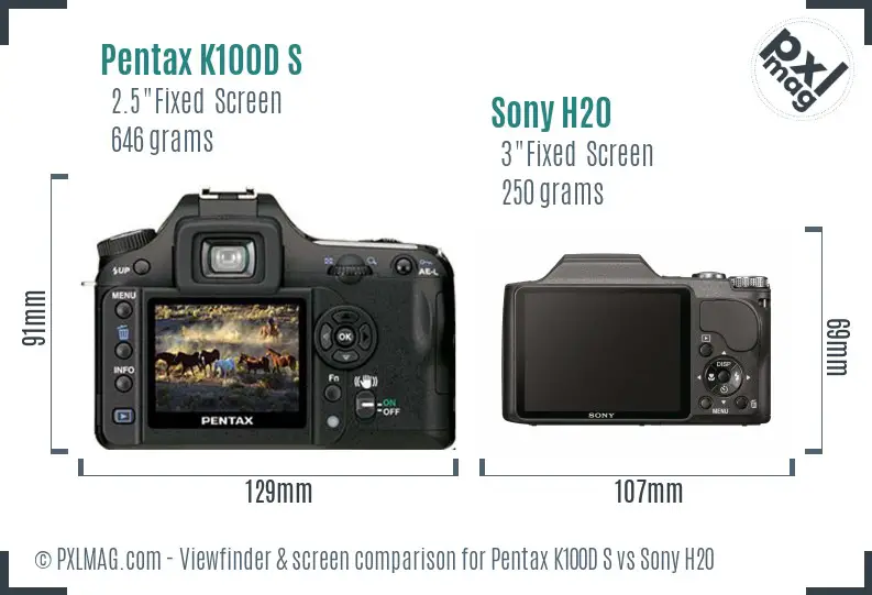 Pentax K100D S vs Sony H20 Screen and Viewfinder comparison