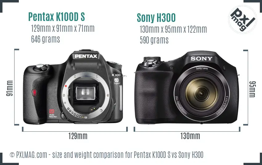 Pentax K100D S vs Sony H300 size comparison