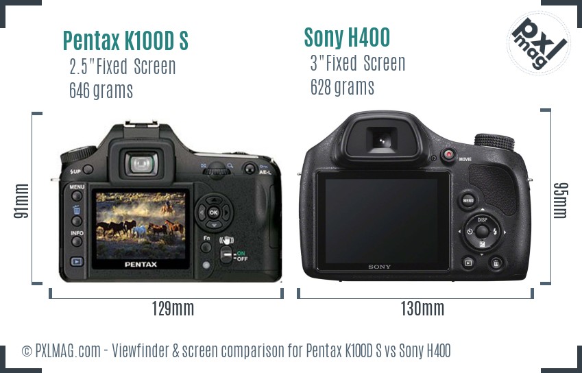 Pentax K100D S vs Sony H400 Screen and Viewfinder comparison