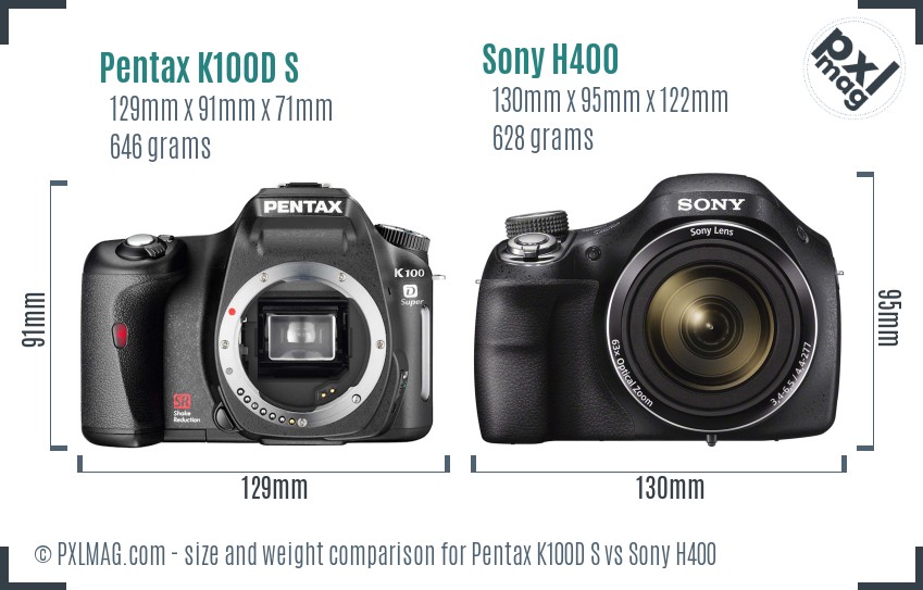 Pentax K100D S vs Sony H400 size comparison