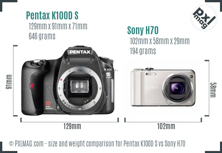 Pentax K100D S vs Sony H70 size comparison