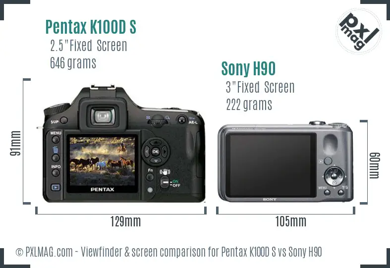 Pentax K100D S vs Sony H90 Screen and Viewfinder comparison