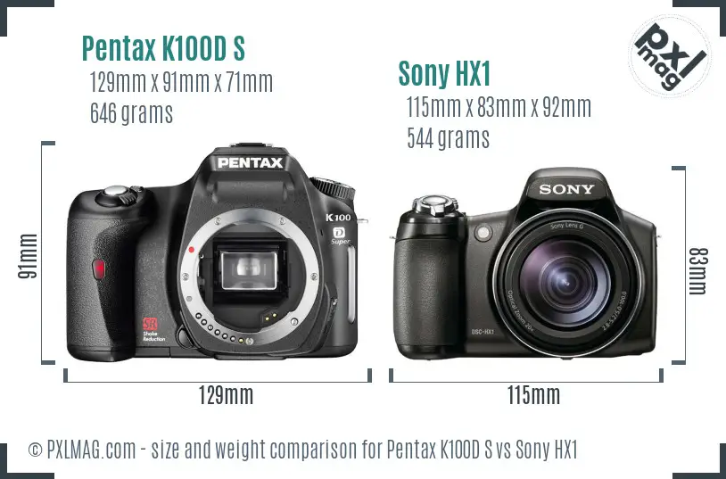 Pentax K100D S vs Sony HX1 size comparison