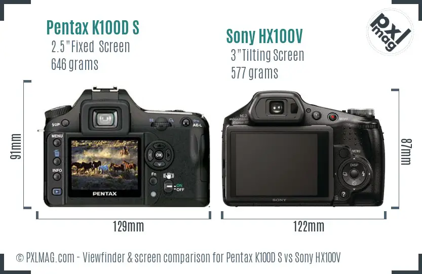 Pentax K100D S vs Sony HX100V Screen and Viewfinder comparison