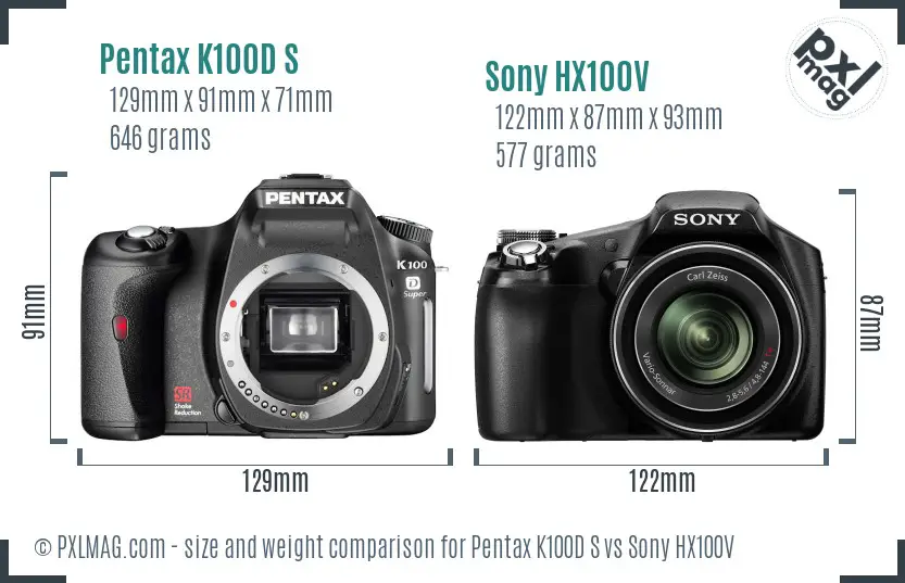 Pentax K100D S vs Sony HX100V size comparison