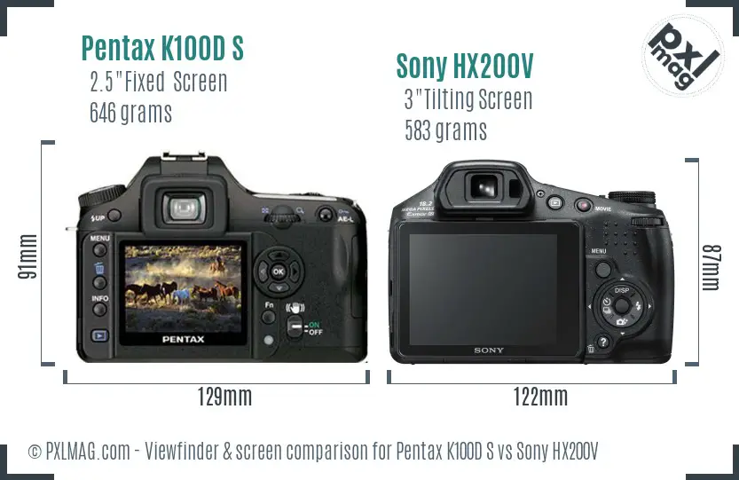 Pentax K100D S vs Sony HX200V Screen and Viewfinder comparison