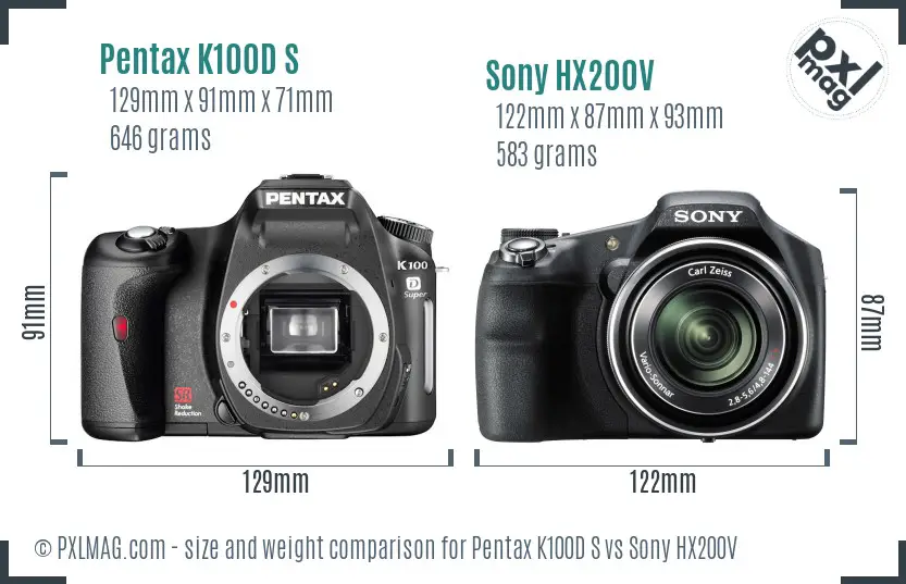 Pentax K100D S vs Sony HX200V size comparison