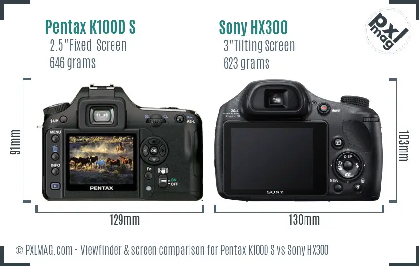 Pentax K100D S vs Sony HX300 Screen and Viewfinder comparison
