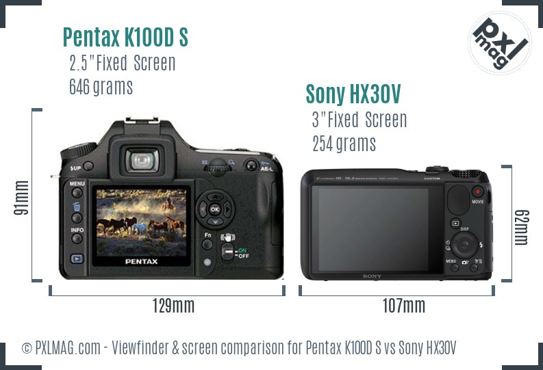 Pentax K100D S vs Sony HX30V Screen and Viewfinder comparison