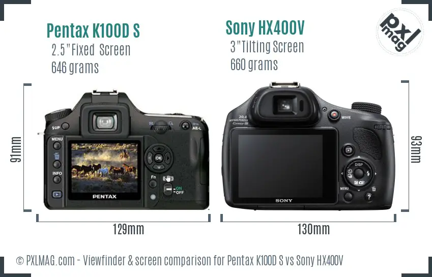 Pentax K100D S vs Sony HX400V Screen and Viewfinder comparison