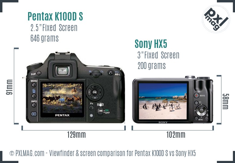 Pentax K100D S vs Sony HX5 Screen and Viewfinder comparison