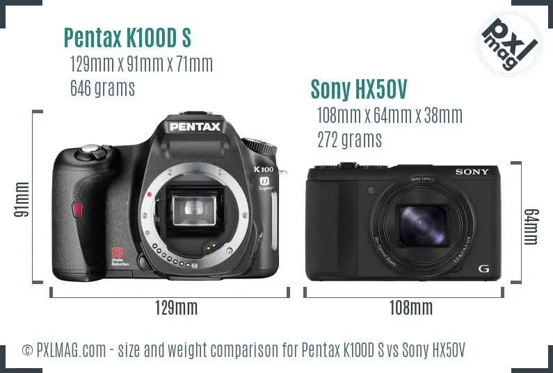 Pentax K100D S vs Sony HX50V size comparison