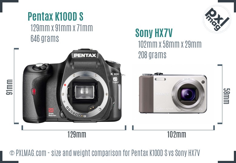 Pentax K100D S vs Sony HX7V size comparison Pentax K100D S vs Sony HX7V size comparison