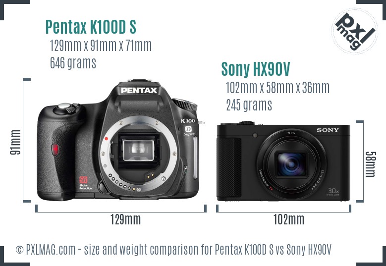 Pentax K100D S vs Sony HX90V size comparison