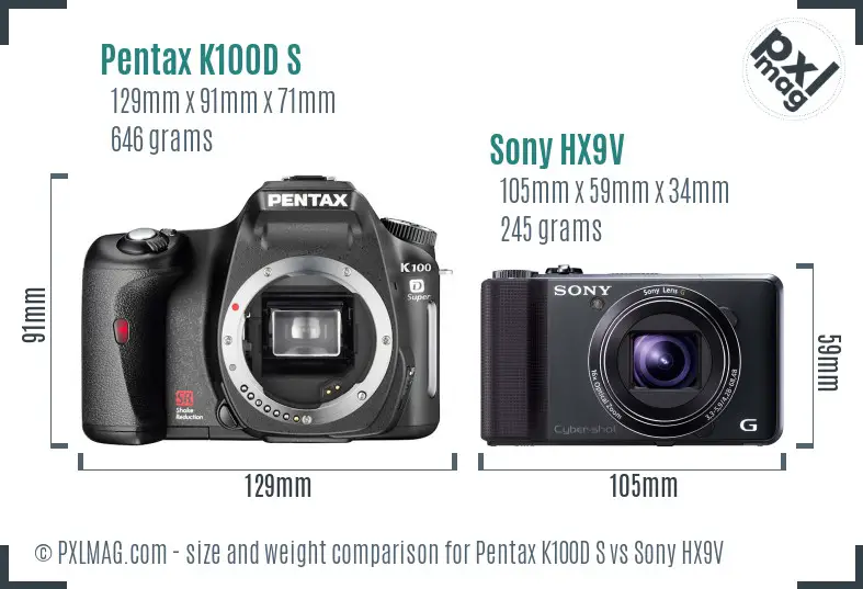 Pentax K100D S vs Sony HX9V size comparison