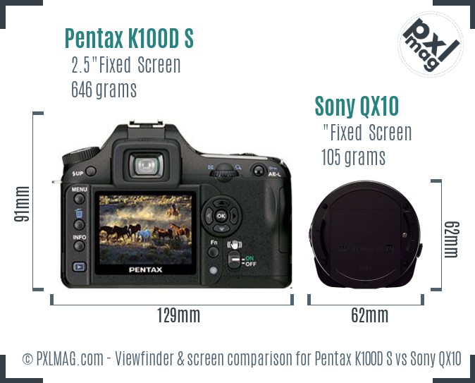 Pentax K100D S vs Sony QX10 Screen and Viewfinder comparison