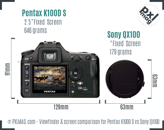 Pentax K100D S vs Sony QX100 Screen and Viewfinder comparison