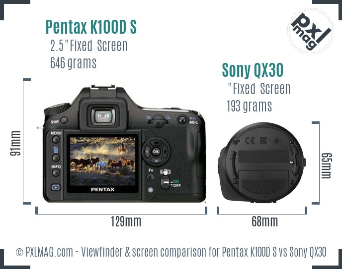 Pentax K100D S vs Sony QX30 Screen and Viewfinder comparison