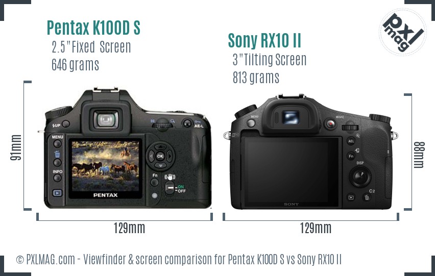 Pentax K100D S vs Sony RX10 II Screen and Viewfinder comparison