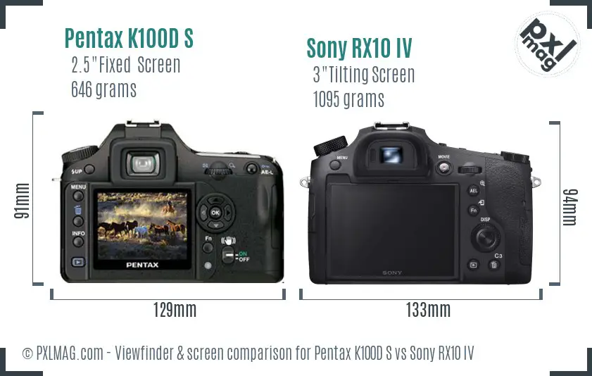 Pentax K100D S vs Sony RX10 IV Screen and Viewfinder comparison Pentax K100D S vs Sony RX10 IV Screen and Viewfinder comparison