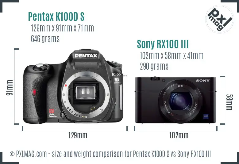 Pentax K100D S vs Sony RX100 III size comparison