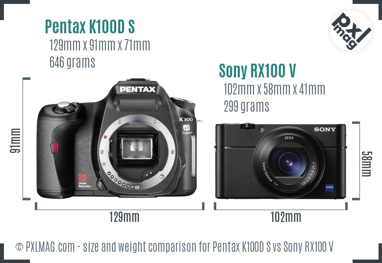 Pentax K100D S vs Sony RX100 V size comparison Pentax K100D S vs Sony RX100 V size comparison