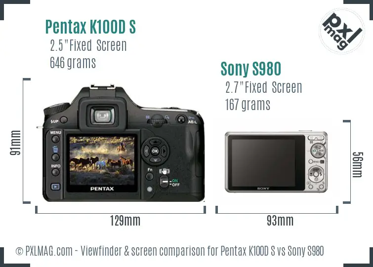 Pentax K100D S vs Sony S980 Screen and Viewfinder comparison