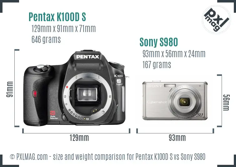 Pentax K100D S vs Sony S980 size comparison