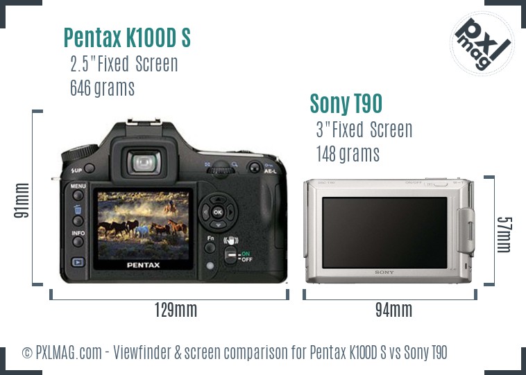 Pentax K100D S vs Sony T90 Screen and Viewfinder comparison
