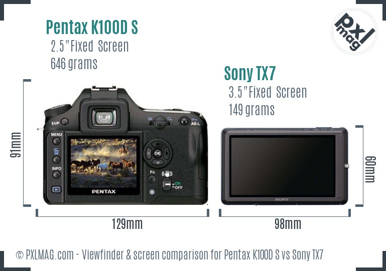 Pentax K100D S vs Sony TX7 Screen and Viewfinder comparison