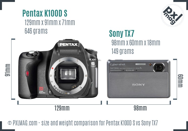 Pentax K100D S vs Sony TX7 size comparison