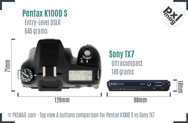 Pentax K100D S vs Sony TX7 top view buttons comparison