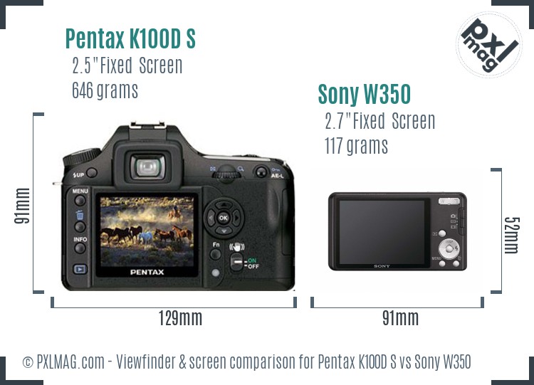 Pentax K100D S vs Sony W350 Screen and Viewfinder comparison