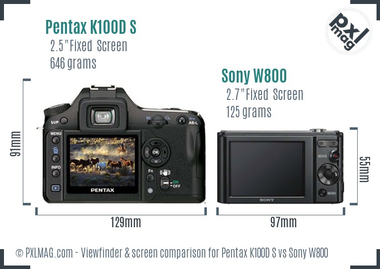 Pentax K100D S vs Sony W800 Screen and Viewfinder comparison