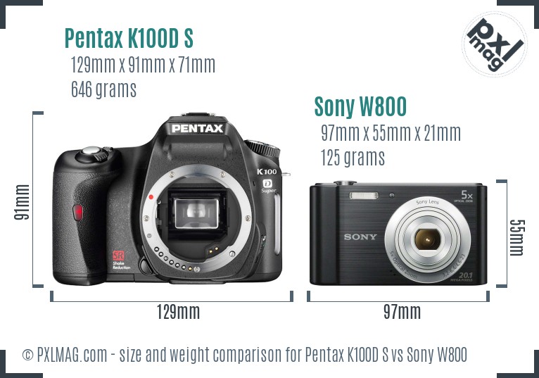 Pentax K100D S vs Sony W800 size comparison