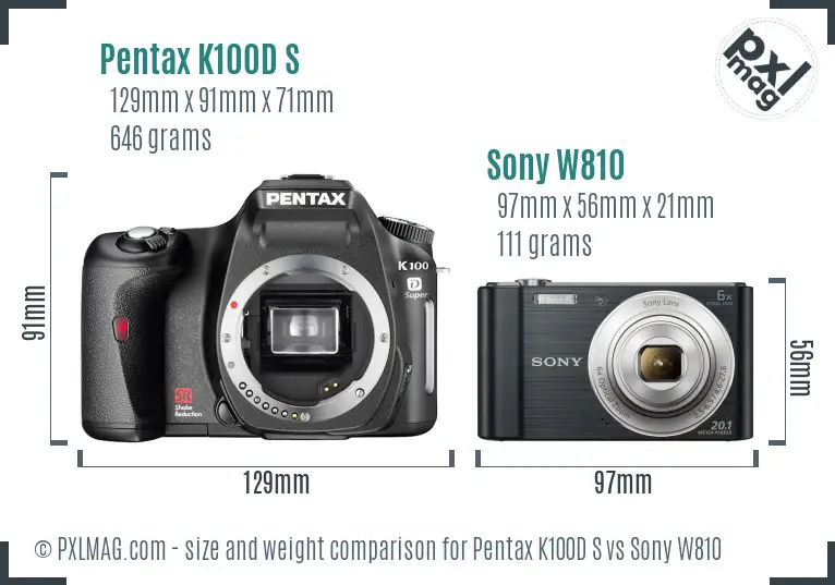 Pentax K100D S vs Sony W810 size comparison Pentax K100D S vs Sony W810 size comparison