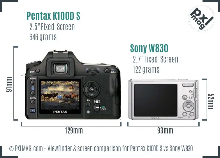 Pentax K100D S vs Sony W830 Screen and Viewfinder comparison